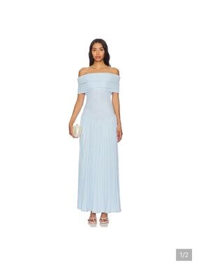 Field of Dreams Lioness Off Shoulder Dress in Light Blue